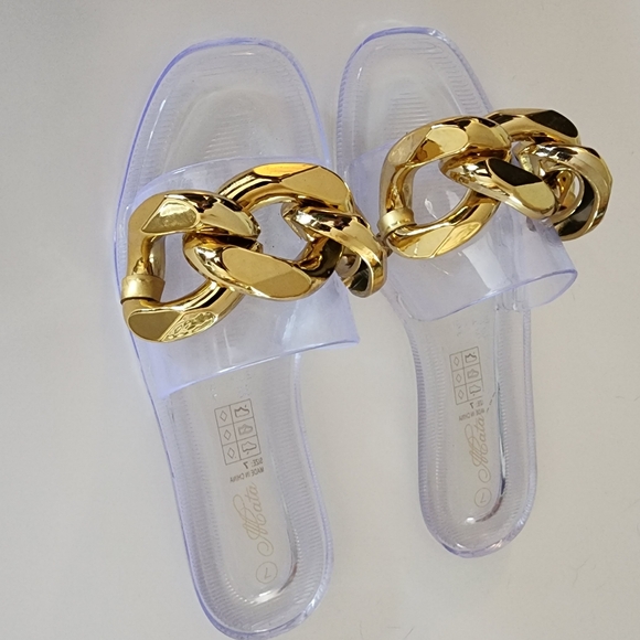 Mata Shoes-Vacay Mode|Square Toe Chunky Gold Chain Sandal|Womens Size 7|NEW - Picture 2 of 7